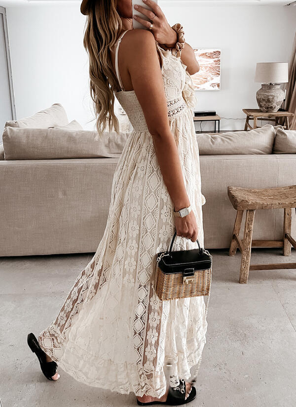 Boho Maxi Sundress White Lace